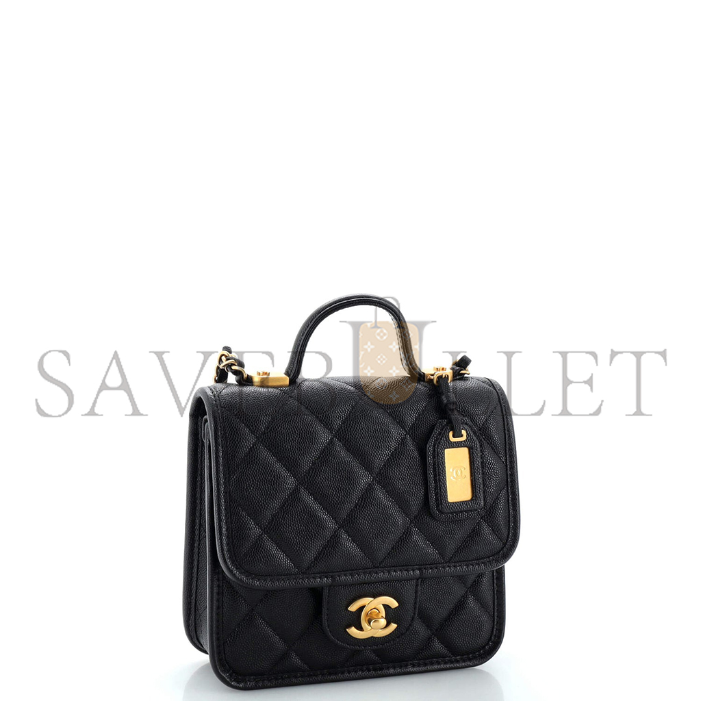 CHANEL MASTER SCHOOL MEMORY TOP HANDLE FLAP BAG QUILTED CAVIAR MINI AS3652 (20.5*17*6cm)